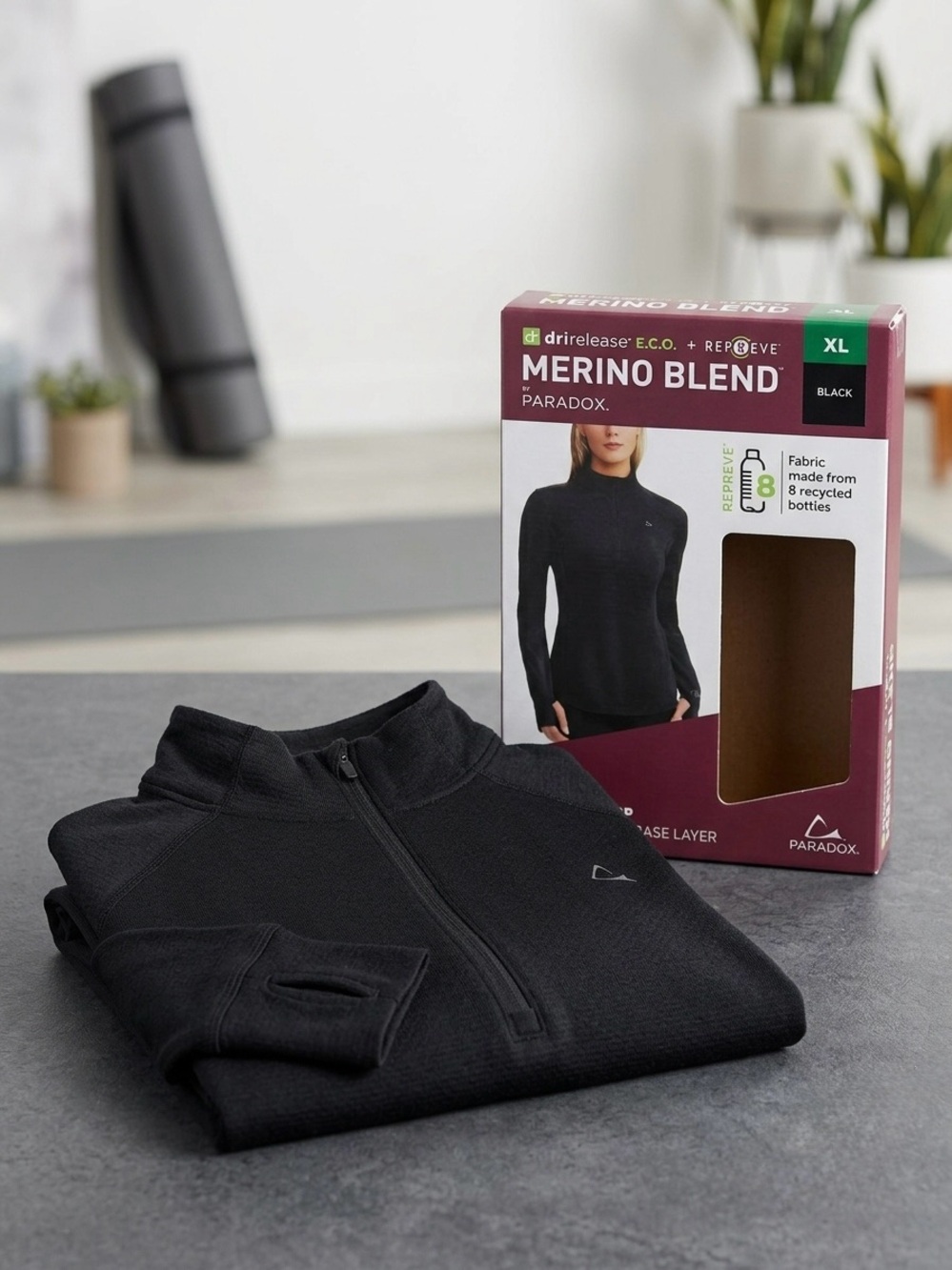 Paradox Women Merino Blend Performance Base Layer Top Black Quarter Zip Pullover